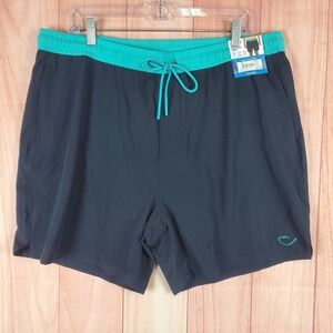 Reel Life Anthracite Swim Trunks Men 2XL Black Logo Stretch Drawstring Quick Dry